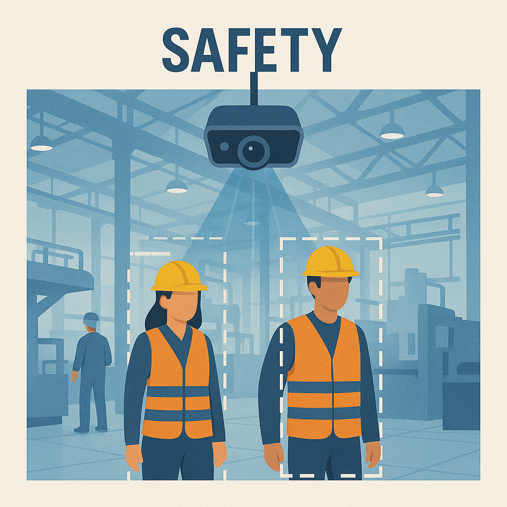 Safety: Computer vision detecting hard hats and vests in an industrial workplace
